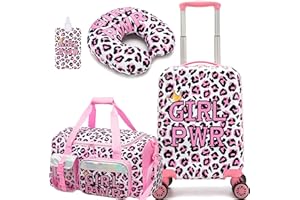 Esteemly Kid's Luggage Set 3 Piece Suitcase Set 16" Hardside Luggage with Spinner Wheels Girls Carry on Toddler Travel Rolling Suitcase with Duffle Bag Neck Pillow Airline Approved