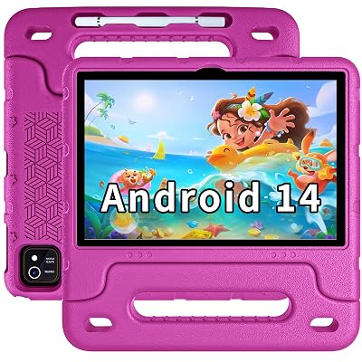 EDDBNi Kids Tablet Android 14 Tablet 10 inch Kids Tablets with Case Quad Core 64GB Dual Camera Parental Controls 2.4G WiFi Educational Tablets (Pink)