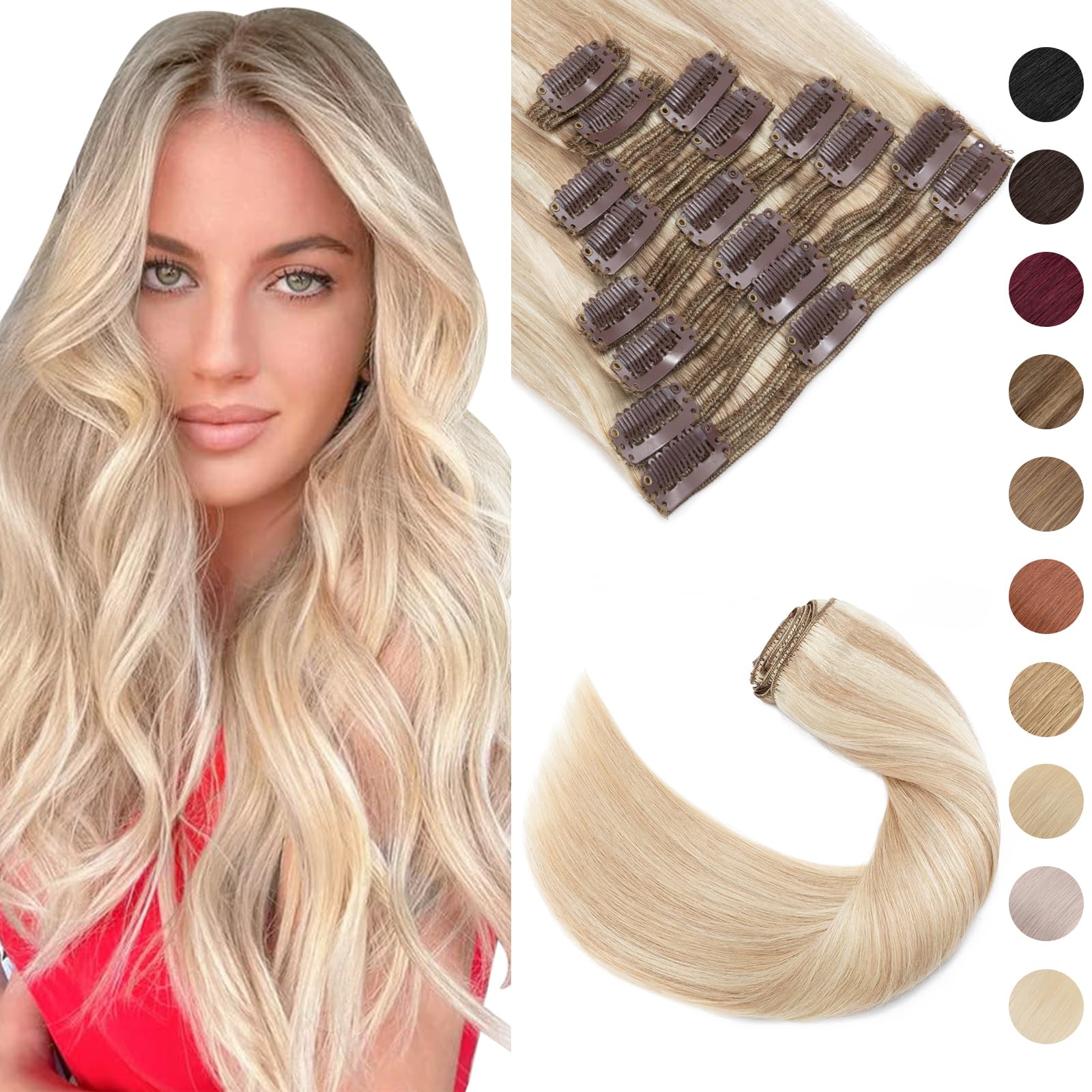 Double Weft Clip in Human Hair Extension 18inch Remy Hair Extensions Straight 140g 8 Pcs Full Head (1b Natural Black)