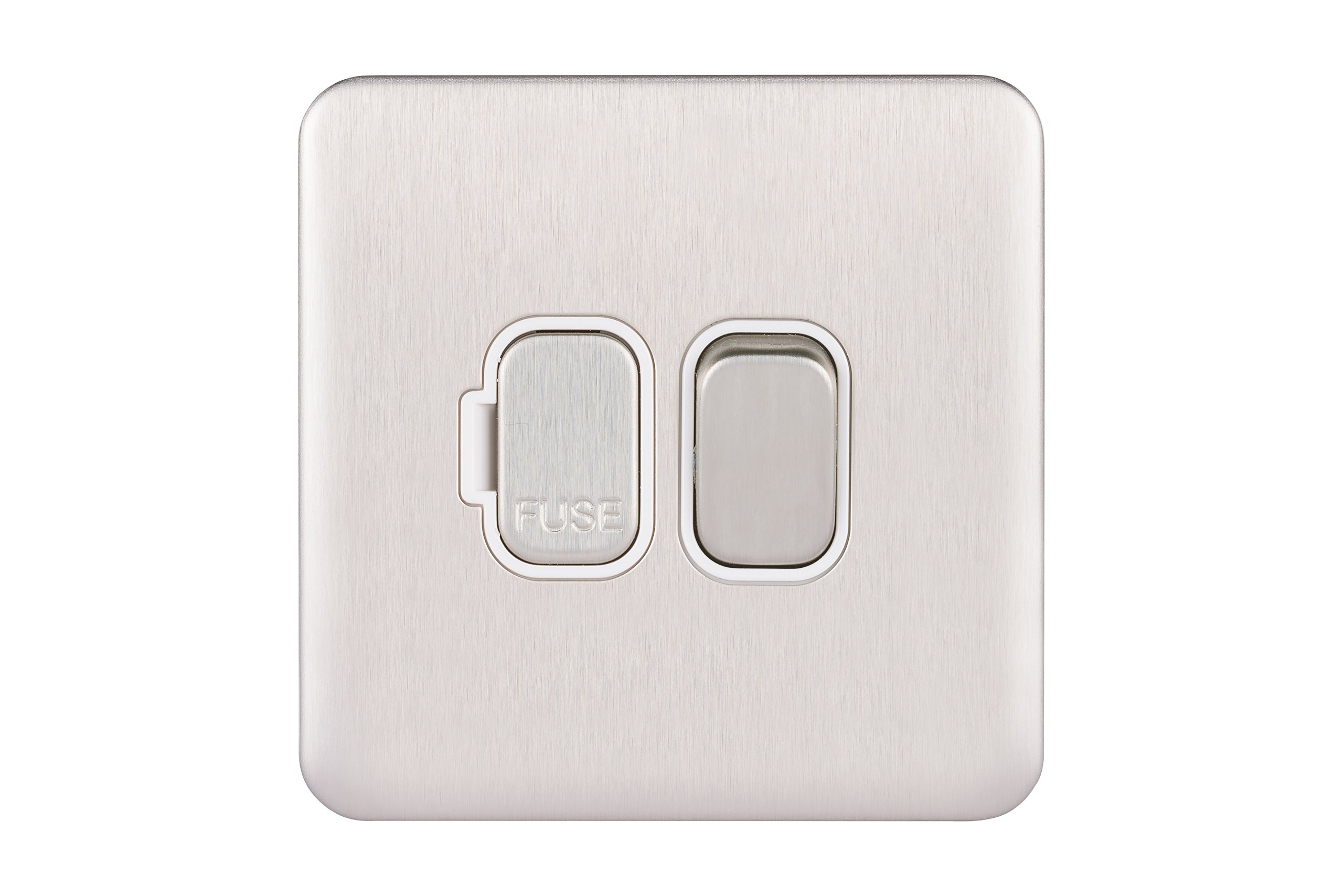 Schneider Electric Lisse Screwless Deco - Switched Single Fused Connection Unit, 13 A, GGBL5010WSS, Stainless Steel with White Insert