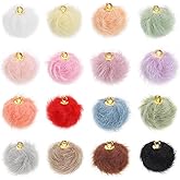 uxcell Pom Pom Charm, 32Pcs 15mm - Faux Fur Fluffy Pom Poms Pendants Balls, Pom Poms for DIY Crafts Jewelry Making Keychain Accessory (16 Colors)