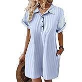 Zeagoo Womens Cotton Shirt Dress Summer Casual Short Sleeve Button Down Beach Cover Up Shirts with Pockets