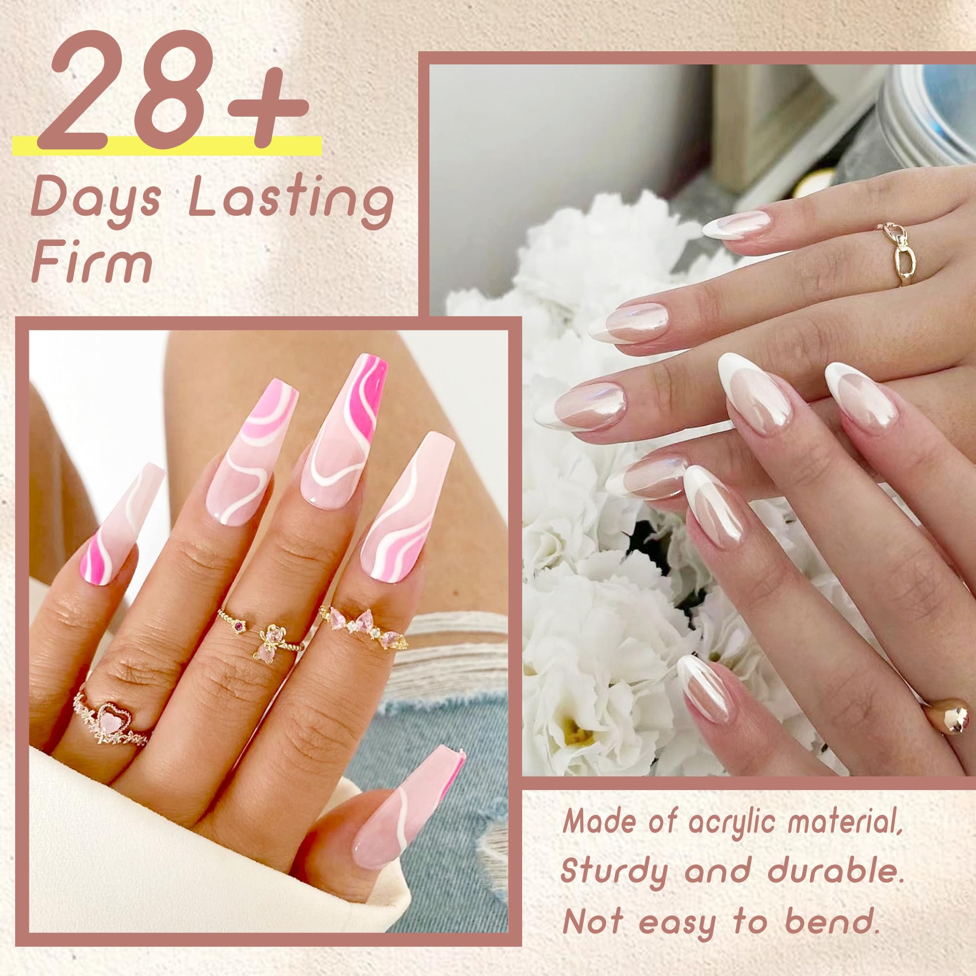 ELLEWIN 1000PCS Nail Tips Clear False Nails Full Cover for Acrylic Nails Kit 10 Sizes 4 Shapes Long Almond Square Coffin Oval Pre-Shape for Salon Home DIY Gifts - Image 3