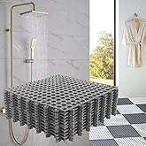 12 Pack 11.8" x 11.8" Interlocking Floor Tiles with Drain Holes Soft PVC Non Slip Shower Floor Mat Modular Interlocking Cushion Mat for Drain, Pool, Patio, Balcony, Kennel, Poultry, Floor Grid, Grey