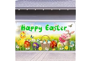 Ratoyal Easter Garage Door Decorations Banner 16 x 7 ft, Happy Easter Decorations Large Garage Door Cover Backdrop Easter Decor Spring Large Banner Indoor Outdoor for Easter Garage Background