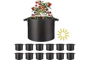 Simple Deluxe Grow Bags 5 Gallon 12 Pack Planter Pots with Handles, Thickened Nonwoven Fabric Aeration Cloth Bag, Heavy Duty Gardening for Tomoato, Potato, Vegetable and Flowers, Black with 12 Labels