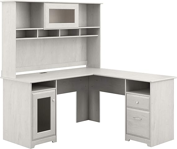 Amazon.com: Bush Furniture Cabot L Desk with Hutch, Linen White Oak