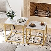 Garden 4 you Coffee Table Set of 2, Modern Engineered Wood Nesting Table, Metal Frame Square Center Table Set, Side Tables, N