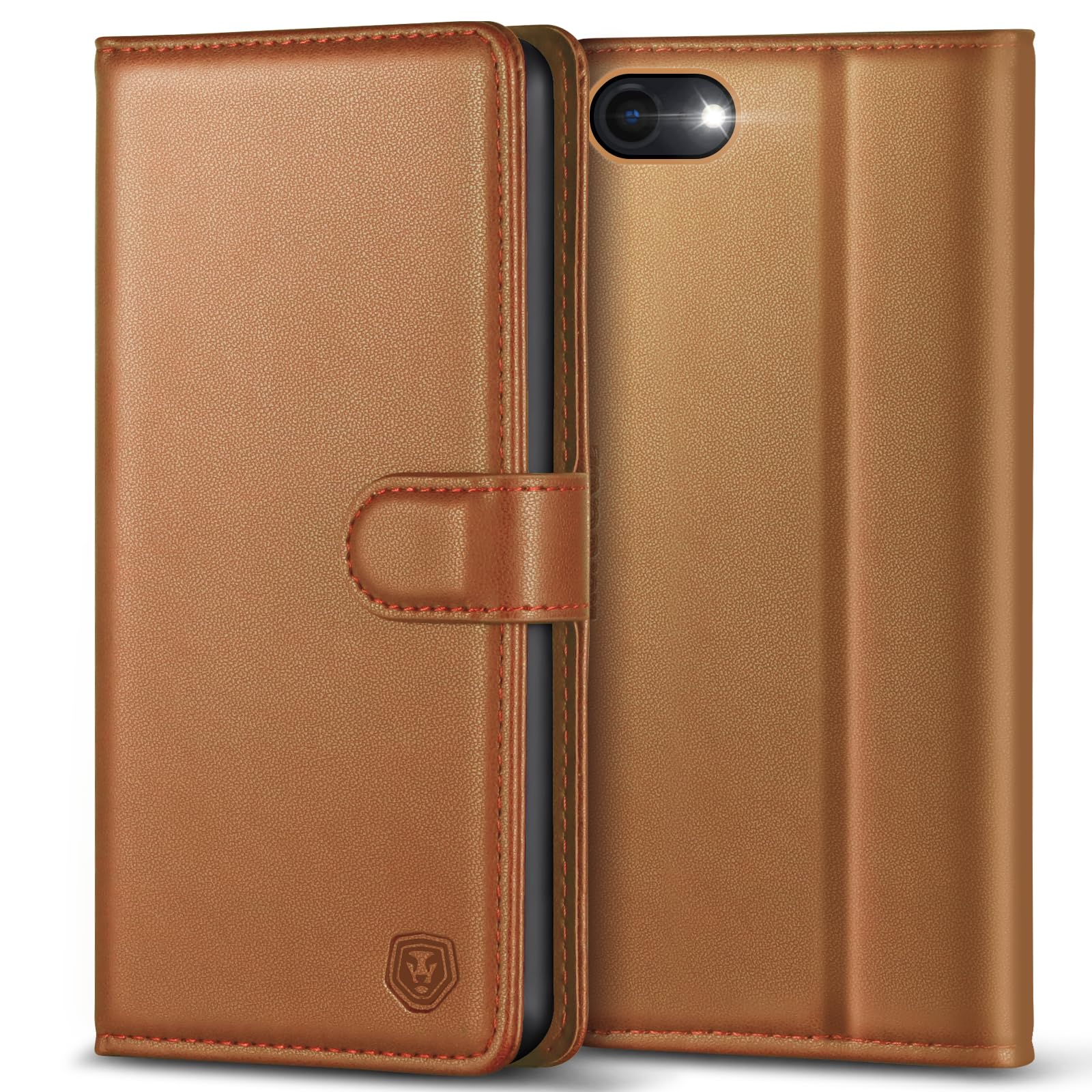 Kuafcase Case Compatible for iPhone 7, iPhone 8, iPhone SE 2022, iPhone SE 2020, 4 Card Slots Magnetic Closure Kickstand Shockproof Protective Phone Case Compatible for iPhone 7/8/SE - Brown — image 1