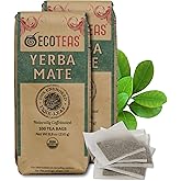 ECOTEAS Premium Organic Yerba Mate Tea Bags – Natural Energy & Detox Herbal Tea – Coffee Alternative - Kosher, Non-GMO, Gluten-Free - 100 Unsmoked Bulk Bags, 8.8 oz (Pack of 2)