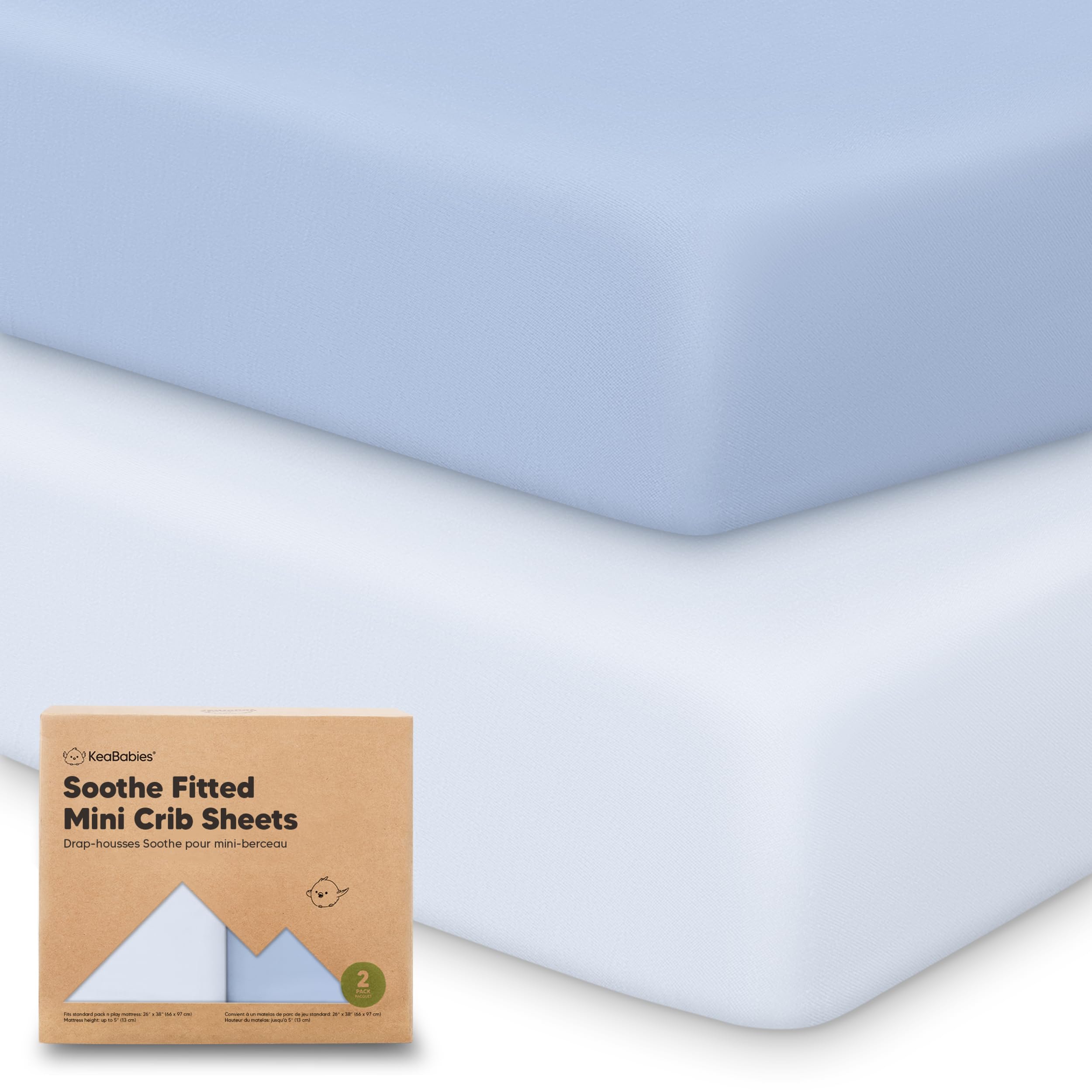 Photo 1 of 2-Pack Mini Crib Sheets Fitted - 38x26 Pack N Play Sheets for Pack and Play Mattress, Organic Cotton, Soft & Breathable Playard Bedding, Neutral Mini Toddler Bed Cover for Boys, Girls (Blue Flax)