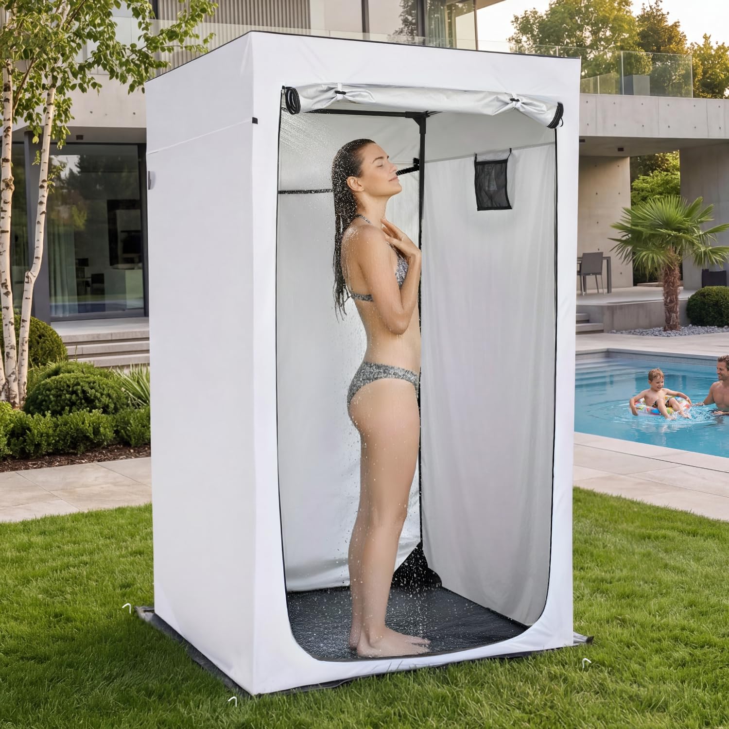 Alvantor® Shower Tent Changing Room Outdoor Shower Enclosure Privacy Shelter Toilet Tent Dressing Shelter Teflon Coating Fabric Multi-Proof Steel Pole for Patio, Garden, Poolside 47"x47"x81" Image