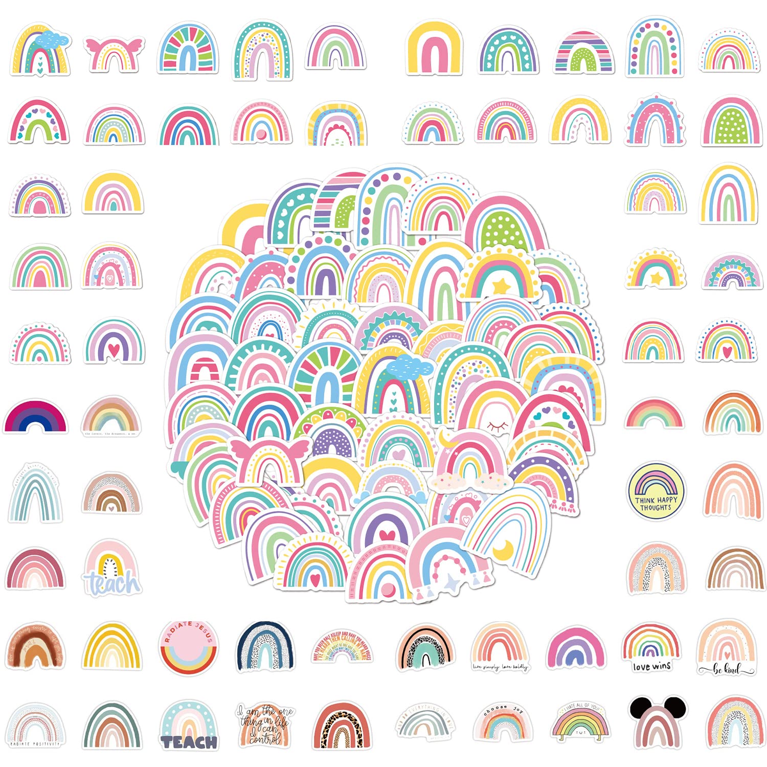 BEIIEB 100pcs rainbow stickers, cute waterproof DIY stickers, suitable for luggage and electronic devices, can be pasted again