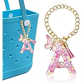 HLUWA Letter Keychains Charms for Bogg Bag, Pink Sequin Decorative Letter Accessories Charms for Simply Southern Bag.