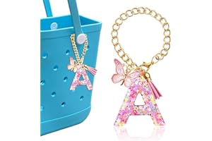 HLUWA Letter Keychains Charms for Bogg Bag, Pink Sequin Decorative Letter Accessories Charms for Simply Southern Bag.