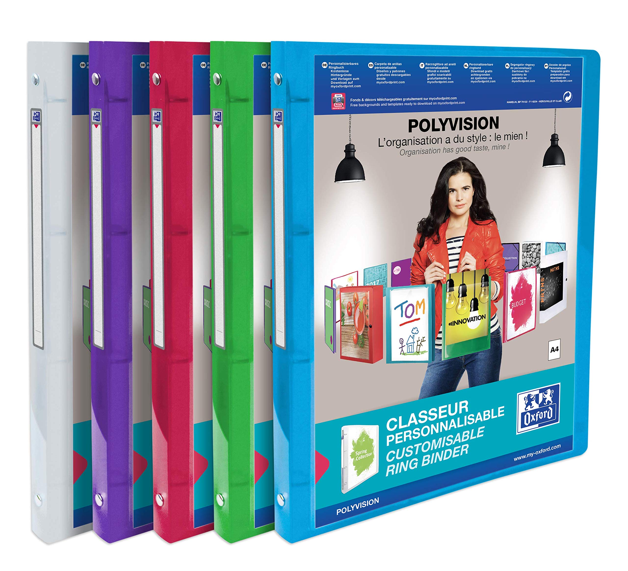 Elba Polyvision 100202273 959034-20 Personalisable Folders Set of 12 Assorted Colours / Transparent