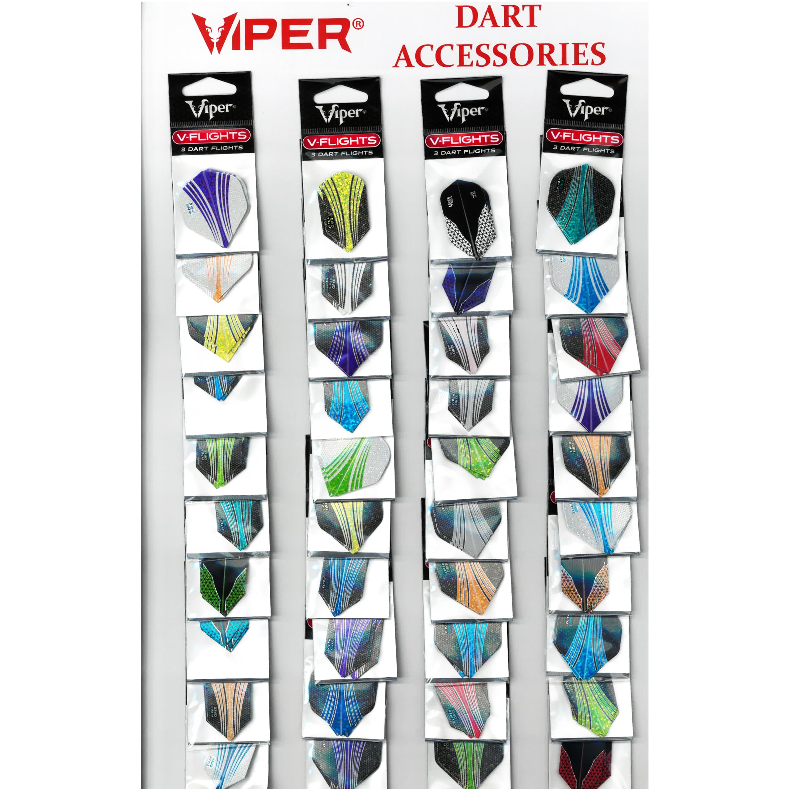 Viper Assorted 2D Glitter Dart Flights on Display Card: 40 Sets of Mixed (Standard and Slim) Flights, 120 Pieces