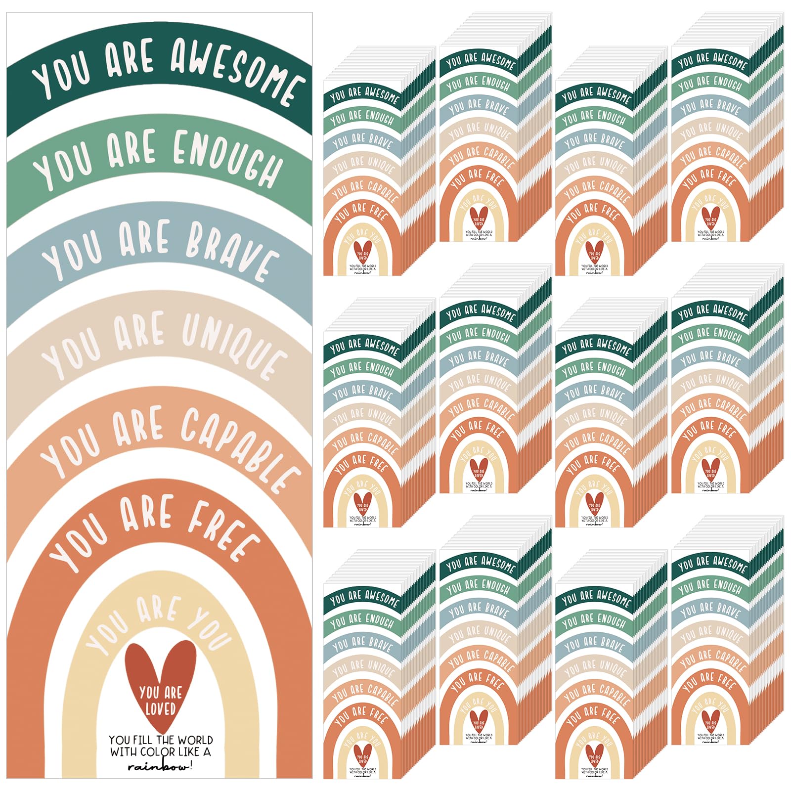 Photo 1 of TaoBary 100 Pcs Inspirational Bookmarks for Kids Bulk Mental Health Gift Paper Motivational Bookmark Boho Encouraging Affirmation Cards Positive Gift Teacher Coworker Classroom Prize(Rainbow)