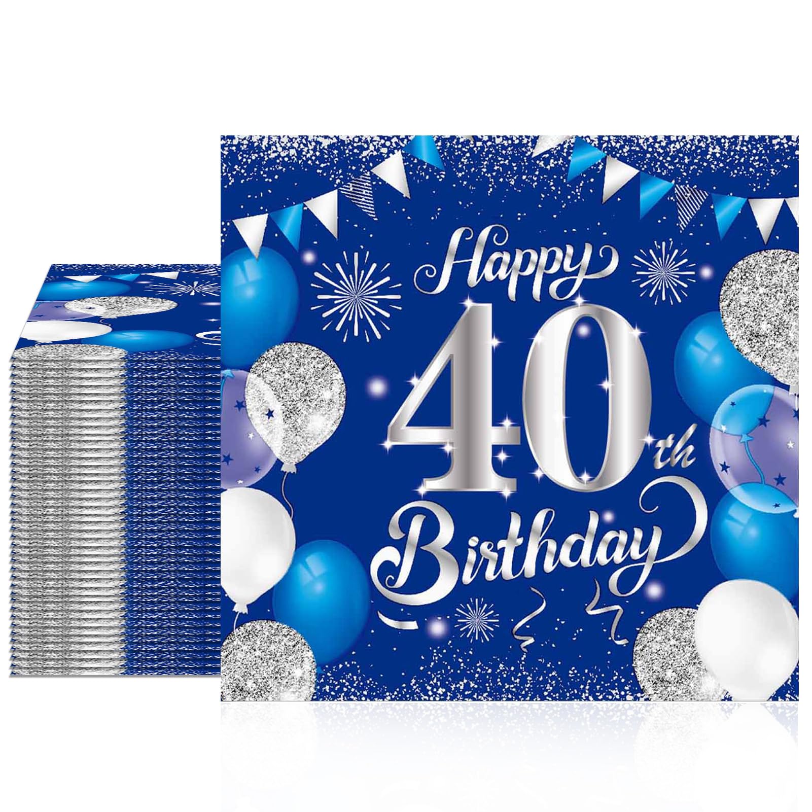 Photo 1 of 40 PCS 40th Birthday Decorations for Men Women Navy Blue Silver 40th Birthday Napkins for Cheers to 40 Years Happy 40 Years Old Theme Party Decorations Favors