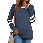AUTOMET Women‘s Color Block Long Sleeve Shirts Crewneck, Plus Size Winter & Spring Top, Casual Fall Tee Daily Outfits