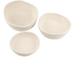 Woven Storage Baskets - 3-Pack Cotton Rope Baskets, Decorative Hampers, Collapsible Rope Storage Bins for Toys, Towels, Blankets, Nursery, Kids Room, 3 Sizes, White