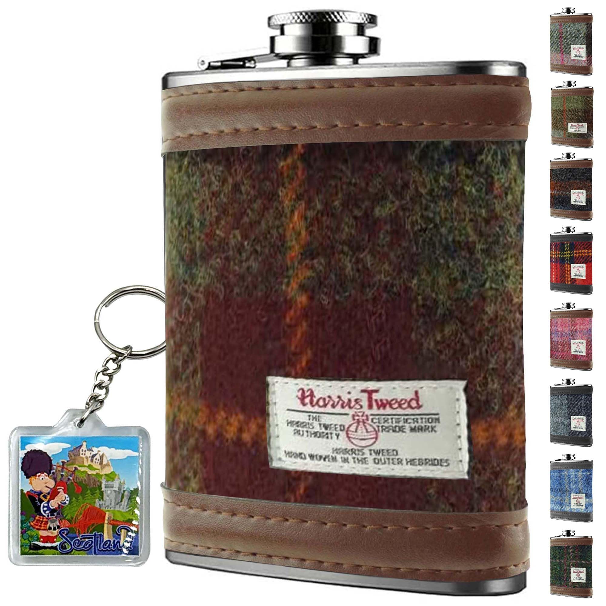 6oz Harris Tweed Hip Flask – Stainless Steel Tartan Liquor Hip flasks for Men - Leak Proof - Pocket Friendly - Gift Box Christmas - Liquor, Whisky, Rum (Rust Check Tartan)
