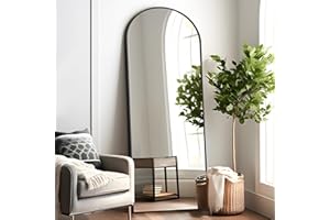 TUYOHW Arched Full Length Mirror, 64"x25"Floor Mirror with Stand, Wall Mirror Full Length, Floor Standing, Hanging or Leaning, Tall Aluminum Frame Full Body Mirror for Bedroom, Black