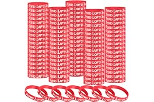 Arrowbash 50 Pcs Jesus Loves You Silicone Wristbands Christian Motivational Rubber Bracelets Religious Inspirational Bracelet Church Gifts for Men Women Party Favors Novelty Jewelry(Red)