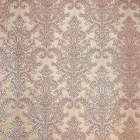 Amazon エンボスslavyanski Wallcoveringヴィンテージスタイルvictorianパターンビニール不織布壁紙 ロールグレーベージュローズゴールドメタリックglitters Sparklesストライプテクスチャダマスク現代3d壁貼り付けしのみ 壁紙