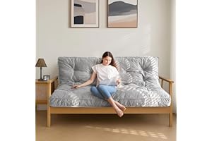 MAXYOYO 6" Futon Mattress Full Size, Velvet Thick Futons Sofa Couch Bed, Versatile Floor Mattress for Adults, Shredded Foam Filling (Frame Not Included), Grey