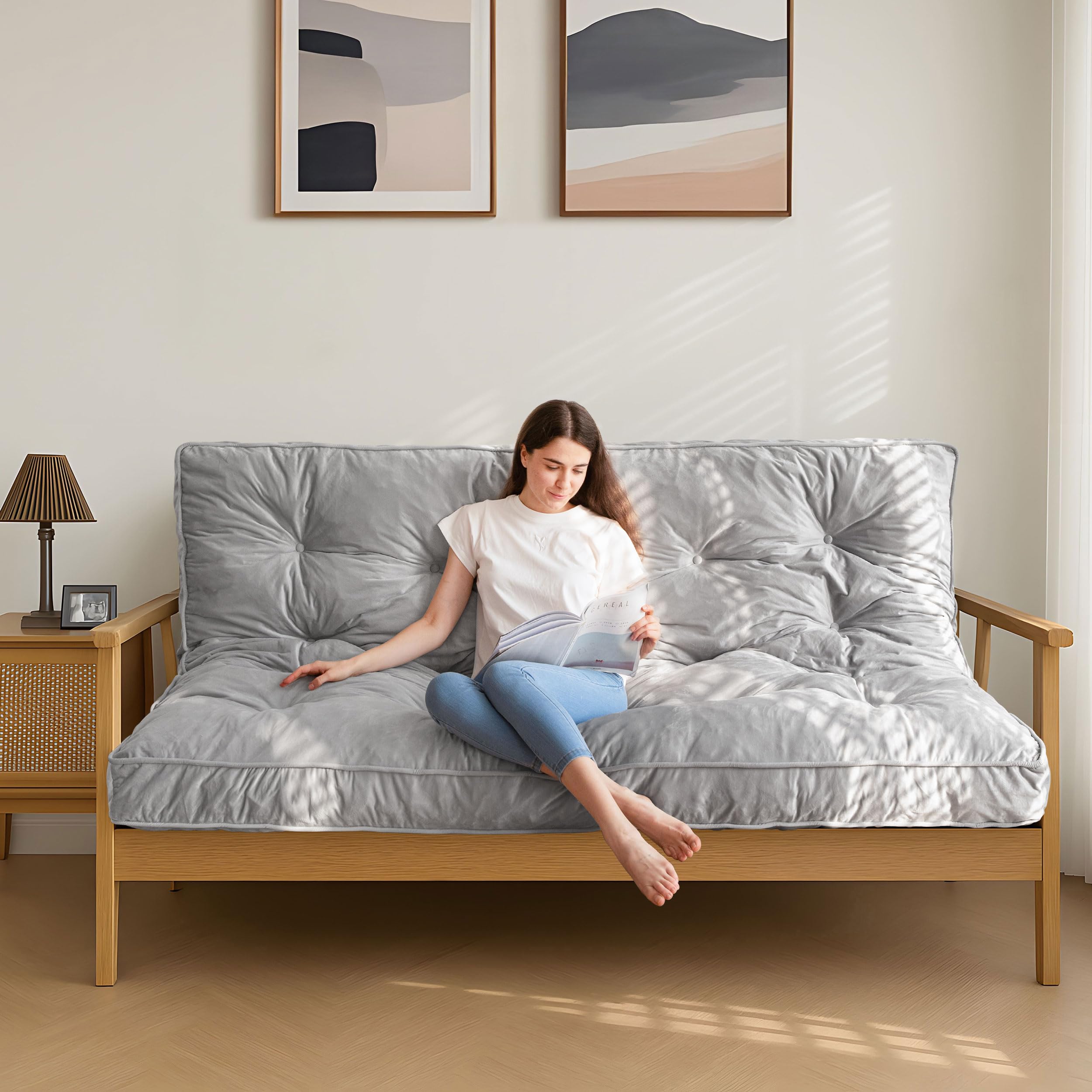 Photo 1 of **** USED / UNTESTED **** MAXYOYO 6" Futon Mattress Full Size, Velvet Thick Futons Sofa Couch Bed, Versatile Floor Mattress for Adults, Shredded Foam Filling (Frame Not Included), Grey