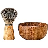 ZENGRASOIR Shaving Brush and Bowl Set Synthetic Hair Shaving Brush with Solid Wood Handle and Wooden Shaving Soap Bowl for Men Easy to Lather Fits Wet Shaving