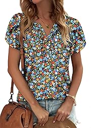 KISSMODA Women's Tunic Tops Casual V Neck Short