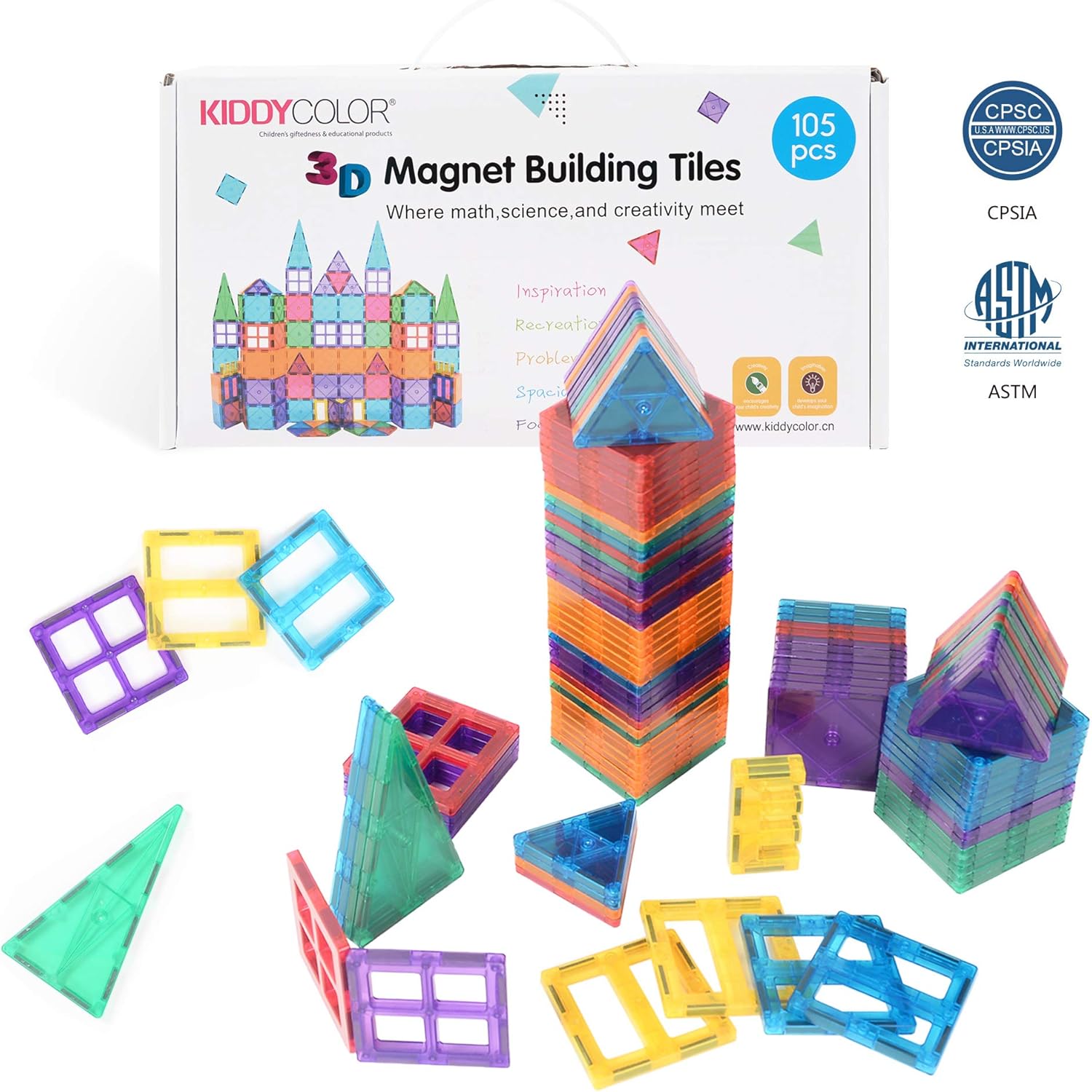 KIDDYCOLOR 105Pcs 3D Magnet Building Tiles, Construction Toys for Kids, Magnetic Building Blocks Set for Boys/Girls, Educational STEM Toys: Toys & Games