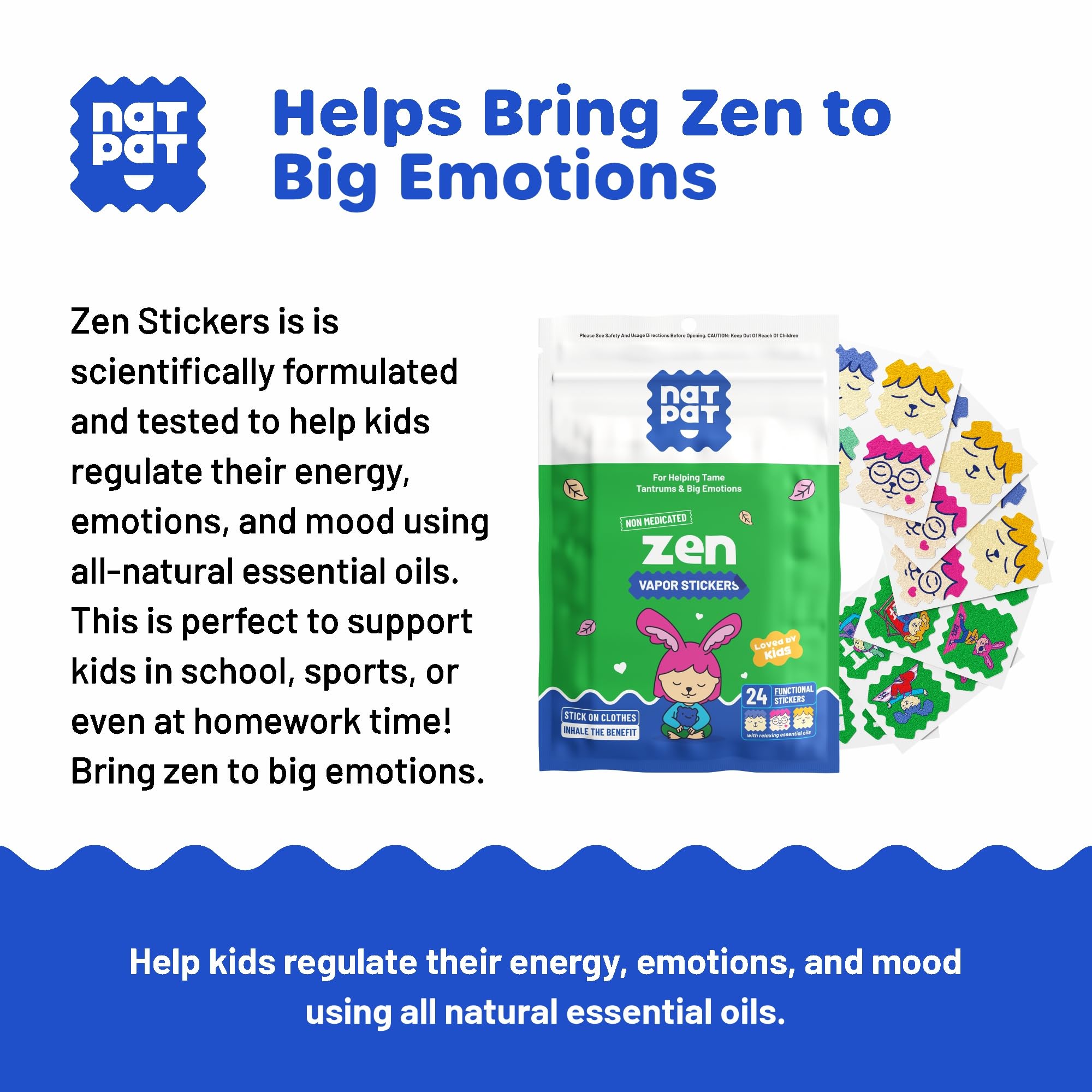 NATPAT Zen Patch Mood Calming Stickers for Kids and Adults - Chemical and Drug Free, Mood Support for Relaxation, Calm and Emotion Regulation - BuzzPatch Natural Patch (24 Pack)
