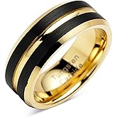 100S JEWELRY Engraved Personalized Tungsten Rings for Men's Wedding Bands Black Matte Gold Grooved Center Size 6-16