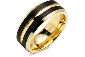 100S JEWELRY Engraved Personalized Tungsten Rings for Men's Wedding Bands Black Matte Gold Grooved Center Size 6-16