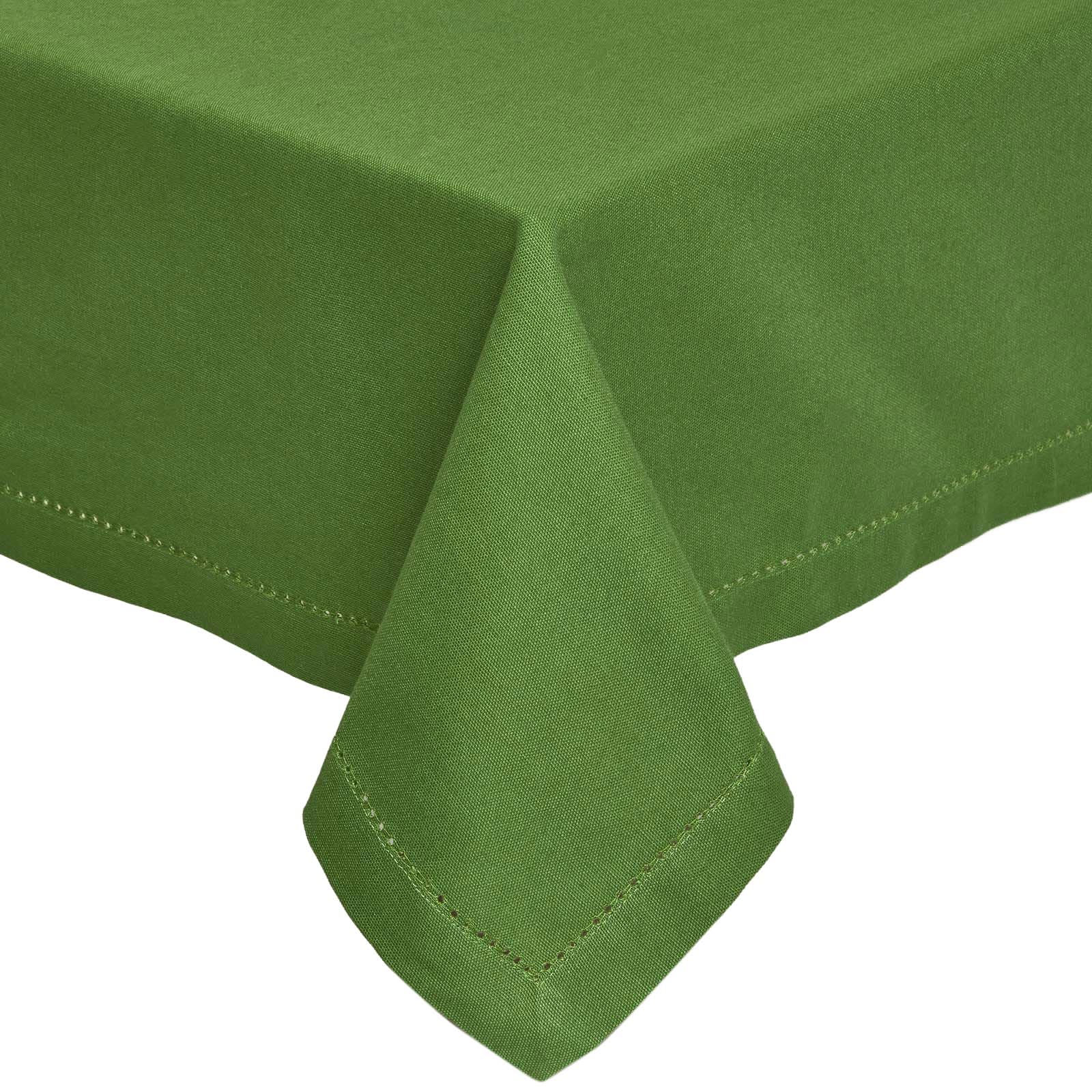 HOMESCAPES Green Table Cloth, Plain Cotton Tablecloth, Rectangular, Handcrafted & Durable Dining Table Cover with Hem Stitch, Hypoallergenic, Washable, Olive Green - 137 x 178cm