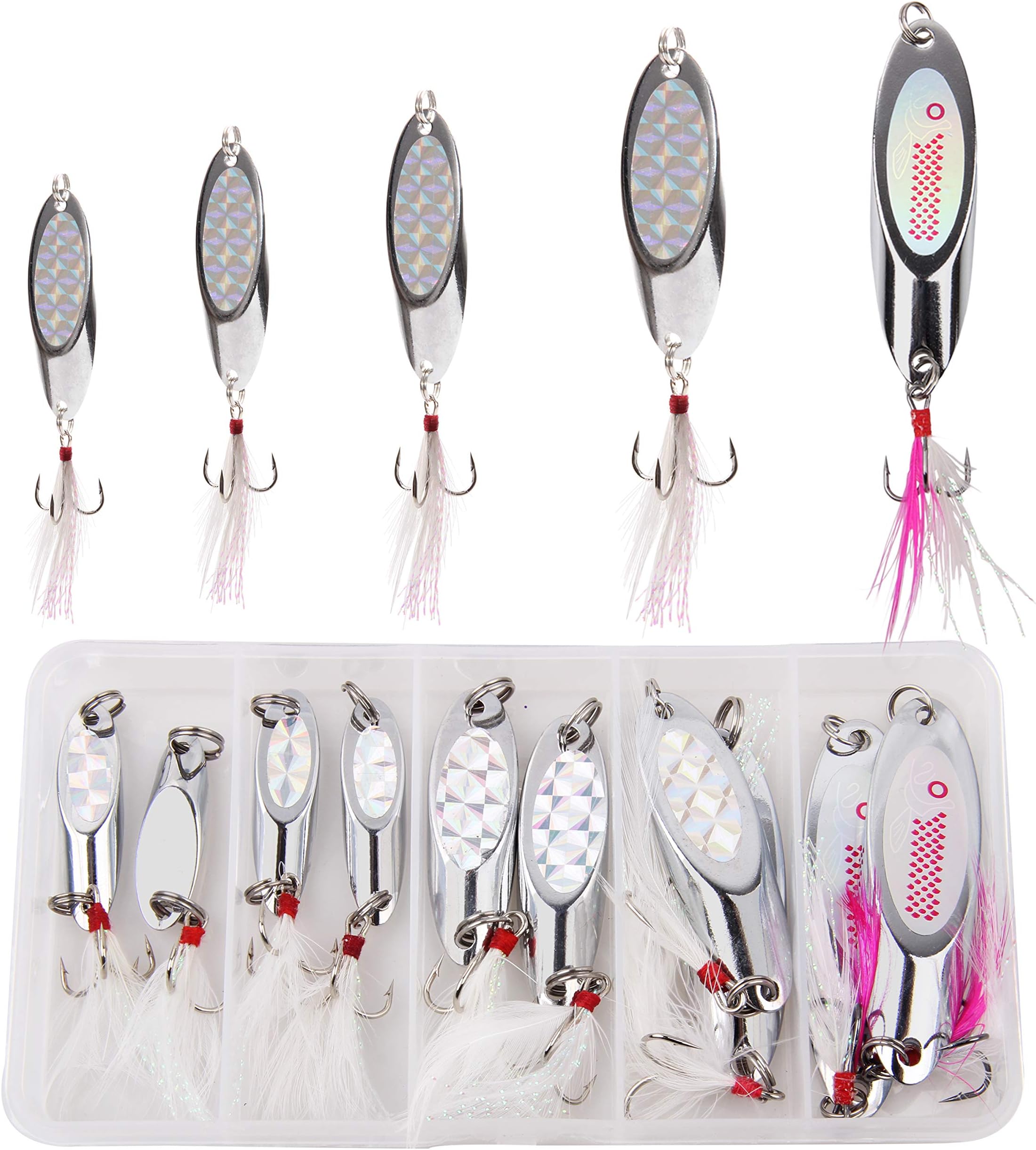 Metal Spoon Fishing Lures 10pcs Spinner Baits for Trout Bass Salmon Freshwater Saltwater with Feather Treble Hook 5g-28g