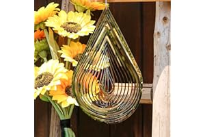 Phuryllic Wind Spinners Outdoor, Garden Decor, Bird Deterrents for Outside, 3D Metal Yard Decorations for Patio & Porch, Unique Gardening Gifts for Women & Moms - 12in Gold Waterdrop