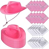 Hillban 48 Pack Cowboy Hats and Bandanas Set, Felt Plastic Cowgirl Hats for Women Men Cowboy Western Party Supplies(Pink, White)