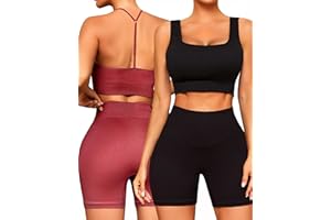 FINETOO Workout Outfits Sets for Women 4 piece Seamless Backless Tank Sport Bra High Waist Short Yoga Gym Matching Active Set