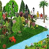 QuarenDen Model Scenery Kit, 47pcs, Painted Figures, Model Train Scenery, Miniature Trees, Tiny People, Grass Mat for Miniatu