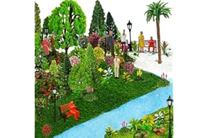 QuarenDen Model Scenery Kit, 47pcs, Painted Figures, Model Train Scenery, Miniature Trees, Tiny People, Grass Mat for Miniatu