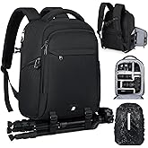 RAINSMORE Camera Backpack Camera Bag for Photographer DSLR SLR Mirrorless Camera Cases with Waterproof Rain Cover & Laptop Compartment Fit 15.6 Inch Laptop,Anti Theft Travel photography backpack,Black