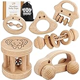 TOY Life Wooden Toys Cars, Montessori Baby Toys 6-12 Months, Wooden Baby Toys Rattle Cars for Toddlers 1-3, Baby Boy Nursery Decor, Montessori Toys for 1 Year Old Boy (6 PCS Rattle Set)