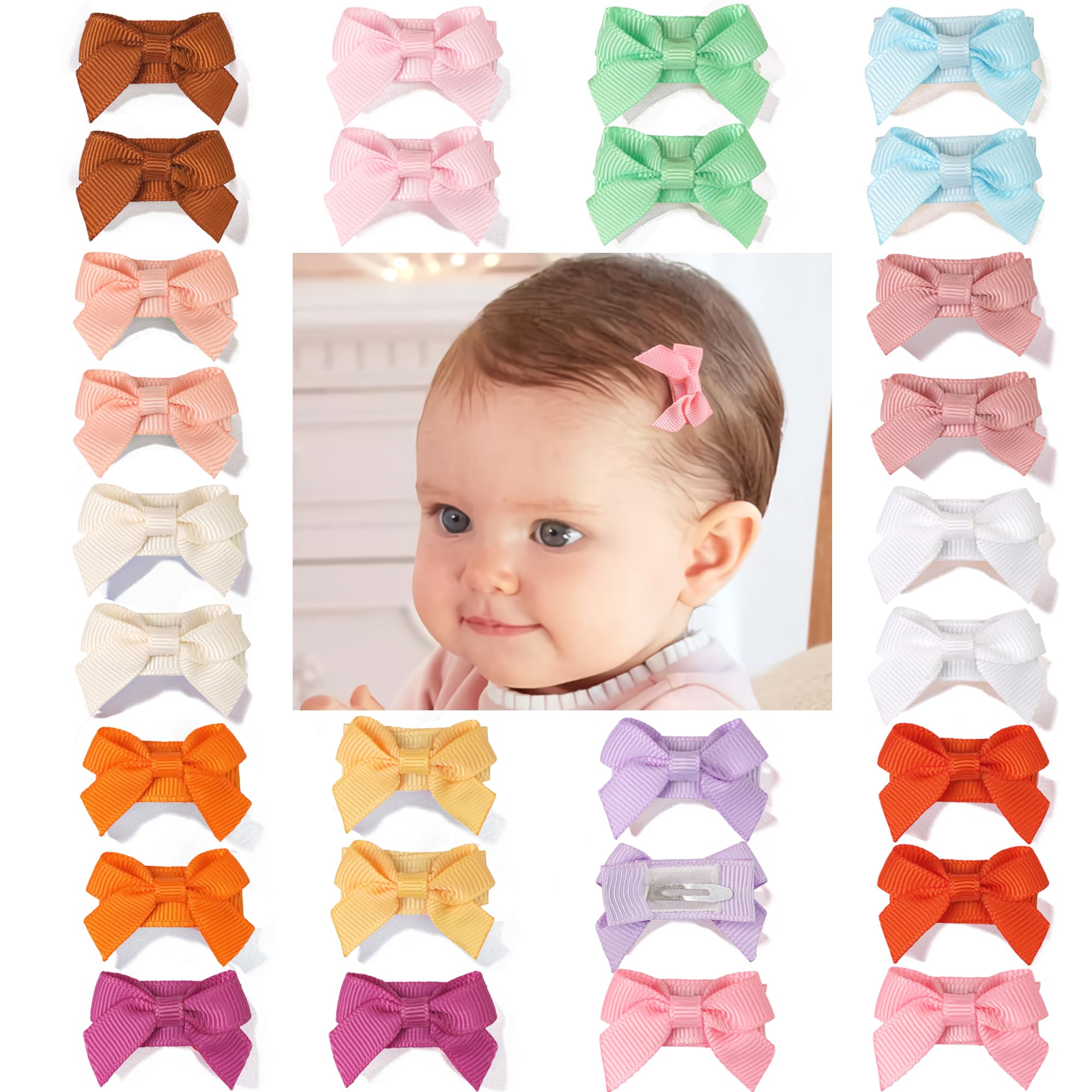Photo 1 of 1.4" Mini Bow Snap Clips,Handmade Tiny Hair Clips for Baby Fine Hair,Small Hair Bows Hair Accessories for Baby Girls Newborn Infant Toddlers
