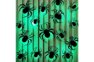 ODEWHINE 36 PCS LED Spider Halloween Decoration 3D Wall Stickers, Constant Bright Green Light Halloween Spider Wall Decor for Indoor Wall Window Party Decorations