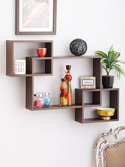 Artesia MDF Storage Wall Shelf Rack Set of 3 Intersecting Wall Shelves for Home/Office Decor - Brown