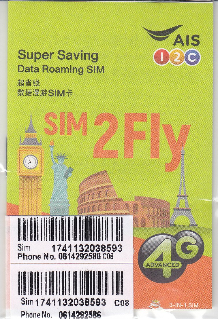 AIS SIM2FLY 4GB / 15 Days NonStop Roaming SIM To Use In Europe, Asia